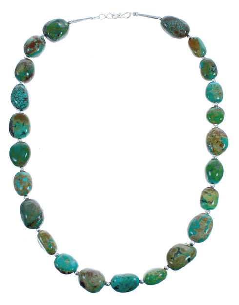 Kingman Turquoise Native American Bead And Silver Necklace JX123459